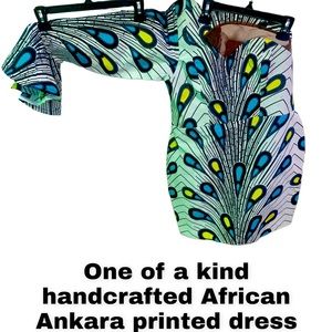 Tailor made Ankara peacock cocktail print dress. NEW (never worn)